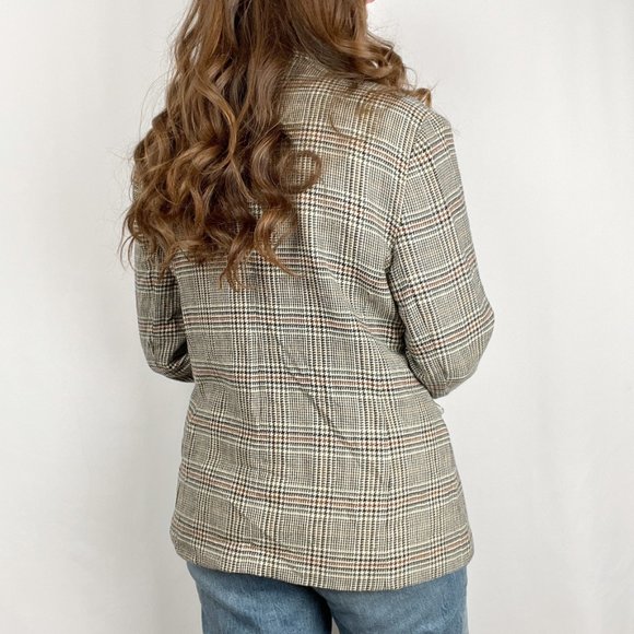 Vintage Oversized Houndstooth Plaid Wool Knit Blazer Jacket Coat Preppy Academia - Picture 3 of 8